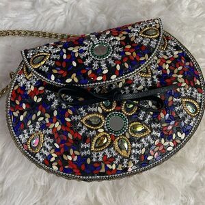 LULU Brin Iron Bead and Sequin Embellished Crossbody Handbag Boho Floral